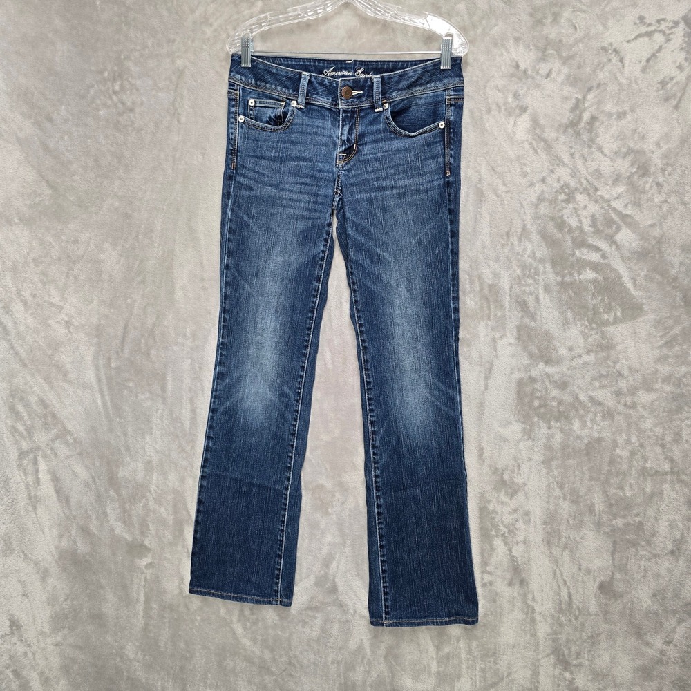 American Eagle Slim Boot Low Rise Dark Wash Jeans 6 Long Stretch Blue Denim‎ Y2K
